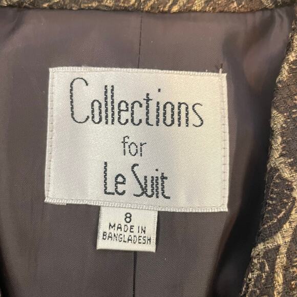 Vintage Y2K Le Suit Collections Blazer Jacket 8 Brown Black Paisley Metallic - Picture 3 of 8